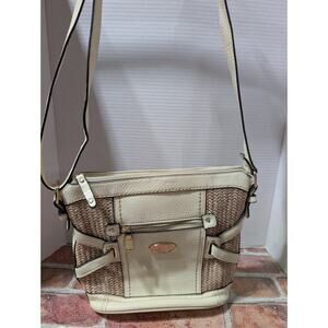 B.O.C. Born of Concepts Tan Faux Leather Straw Crossbody Logo Purse Shoulder Bag